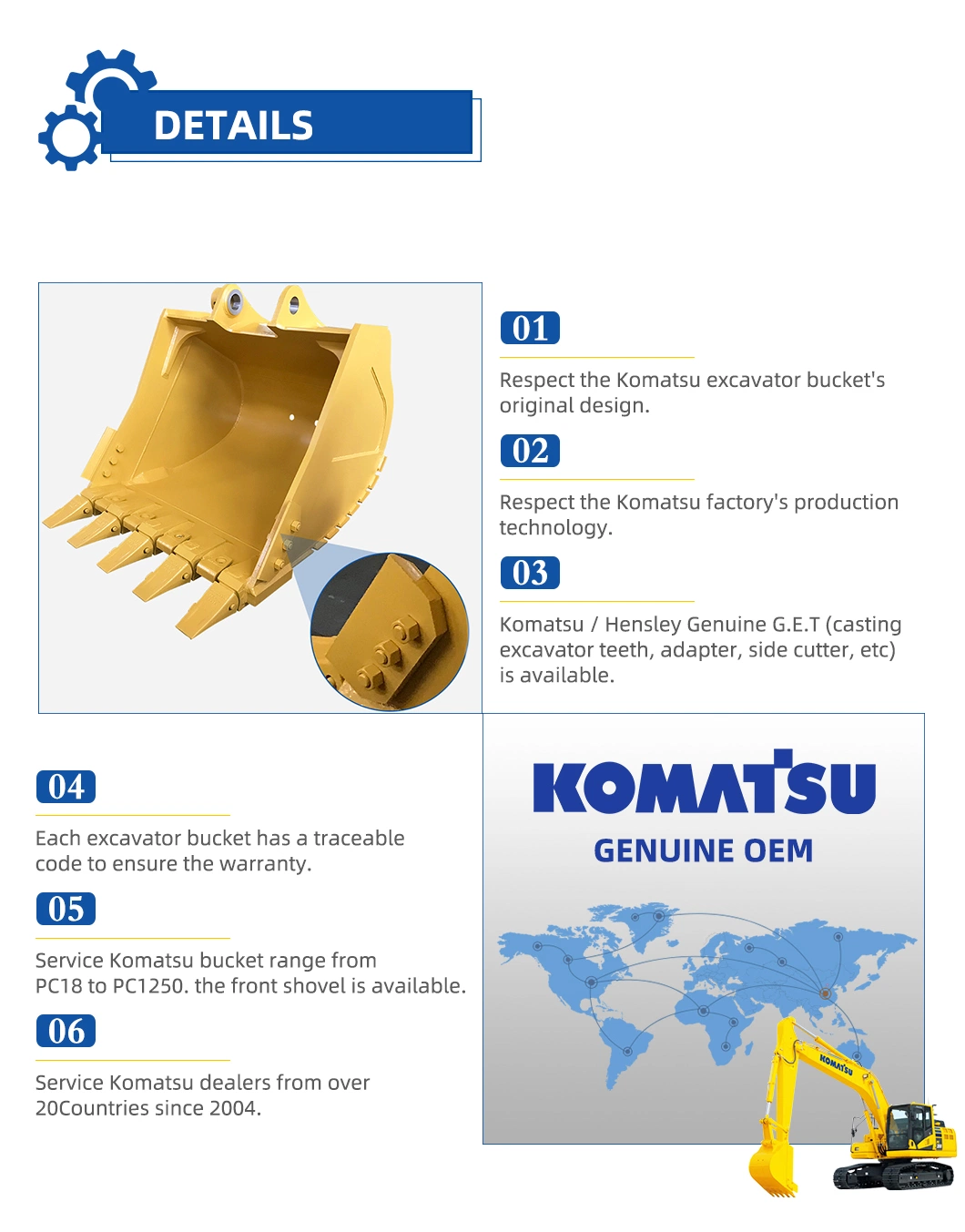 Excavator Spare Parts Excavator Bucket Komatsu Parts Heavy Duty Rock Bucket with Bucket Teeth